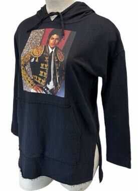 Over The Limit Michael Jackson Hoodie Black Graphic Pullover Raw Hem Pocket XL